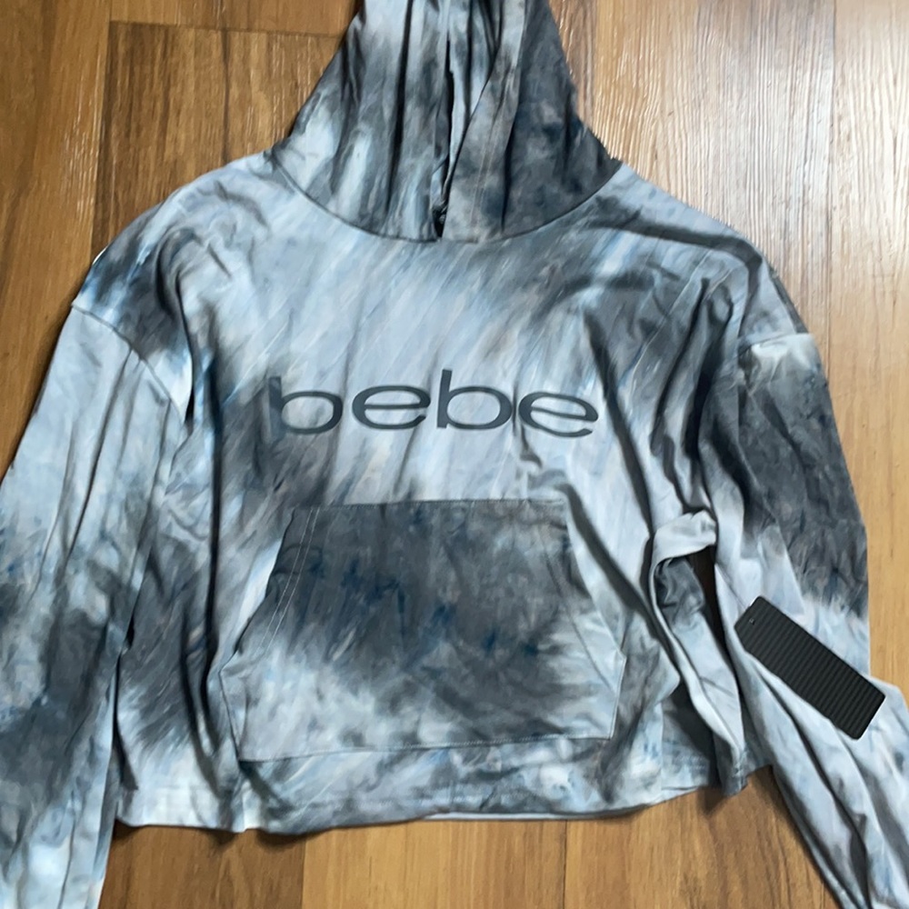 Bebe sport Gray tie dye hooded cropped top hoodie